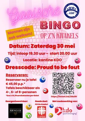 Gooische Bingo op z'n Kwakels op zaterdagavond 30 mei a.s. bij KDO Gooische Bingo op z'n Kwakels op zaterdagavond 30 mei a.s. bij KDO